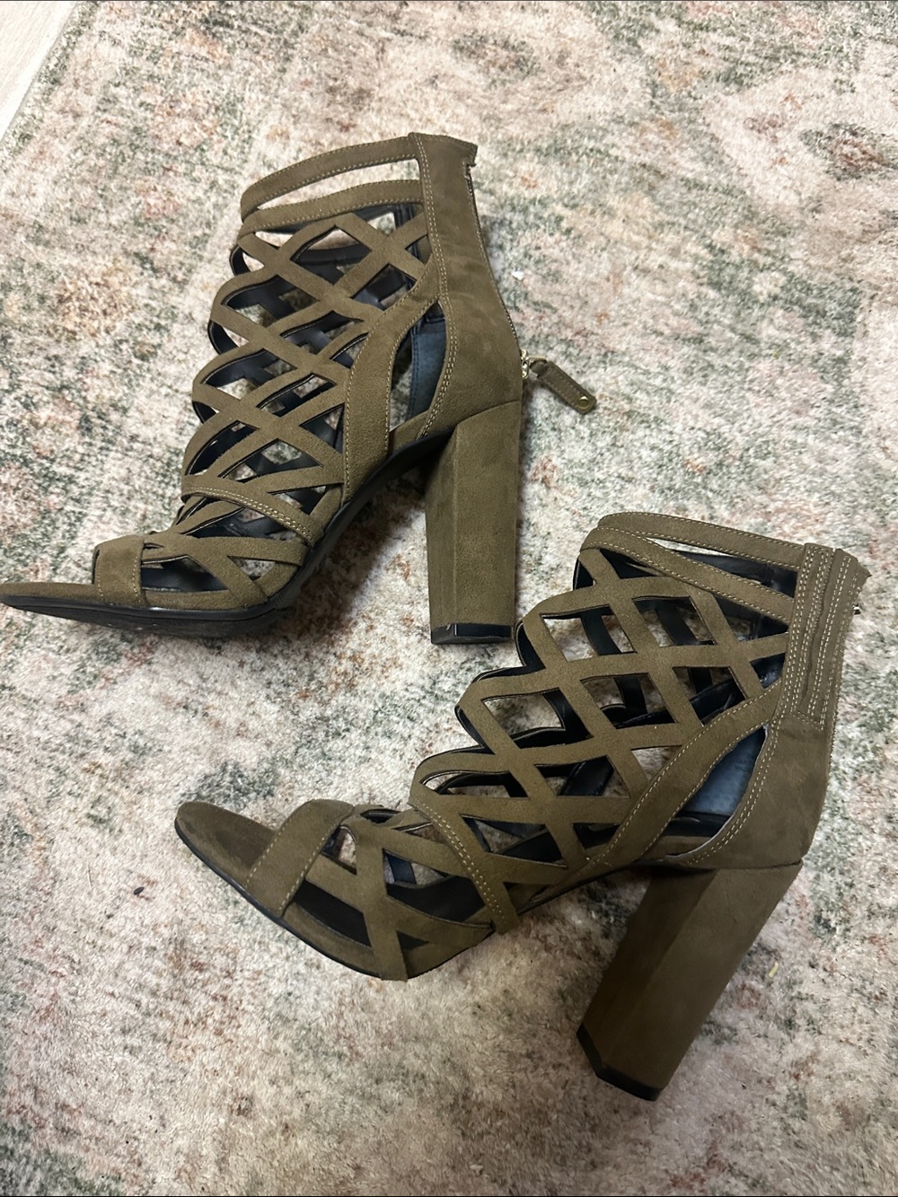 Guess Olive Green Strappy Block Heel Sandals